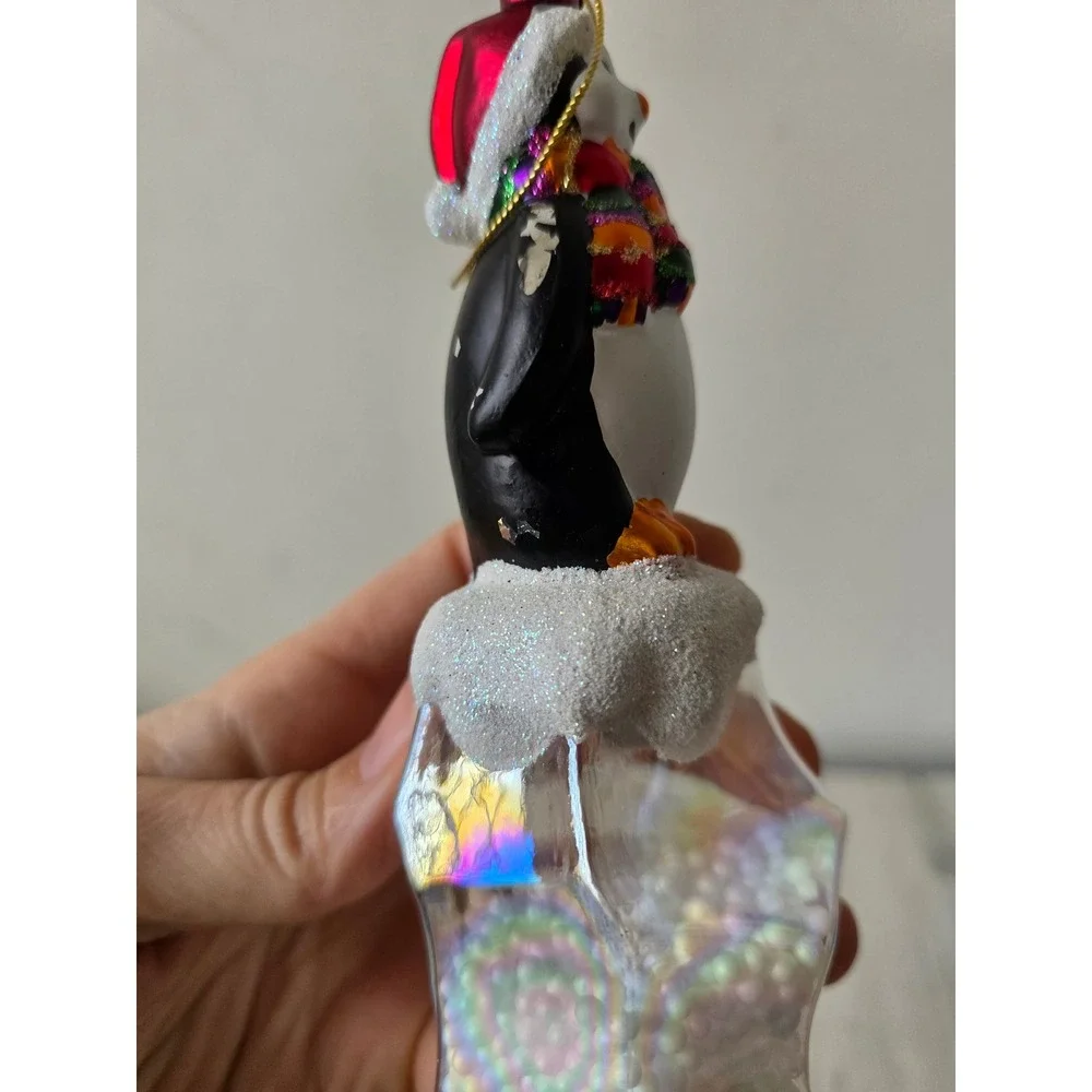 Unique glass penguin ice‎ glacier glitter ornament Xmas tree